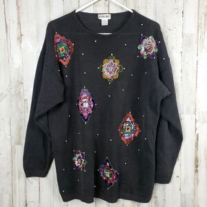 Vintage Victoria Jones Bead Embellished Sweater Black Size Large